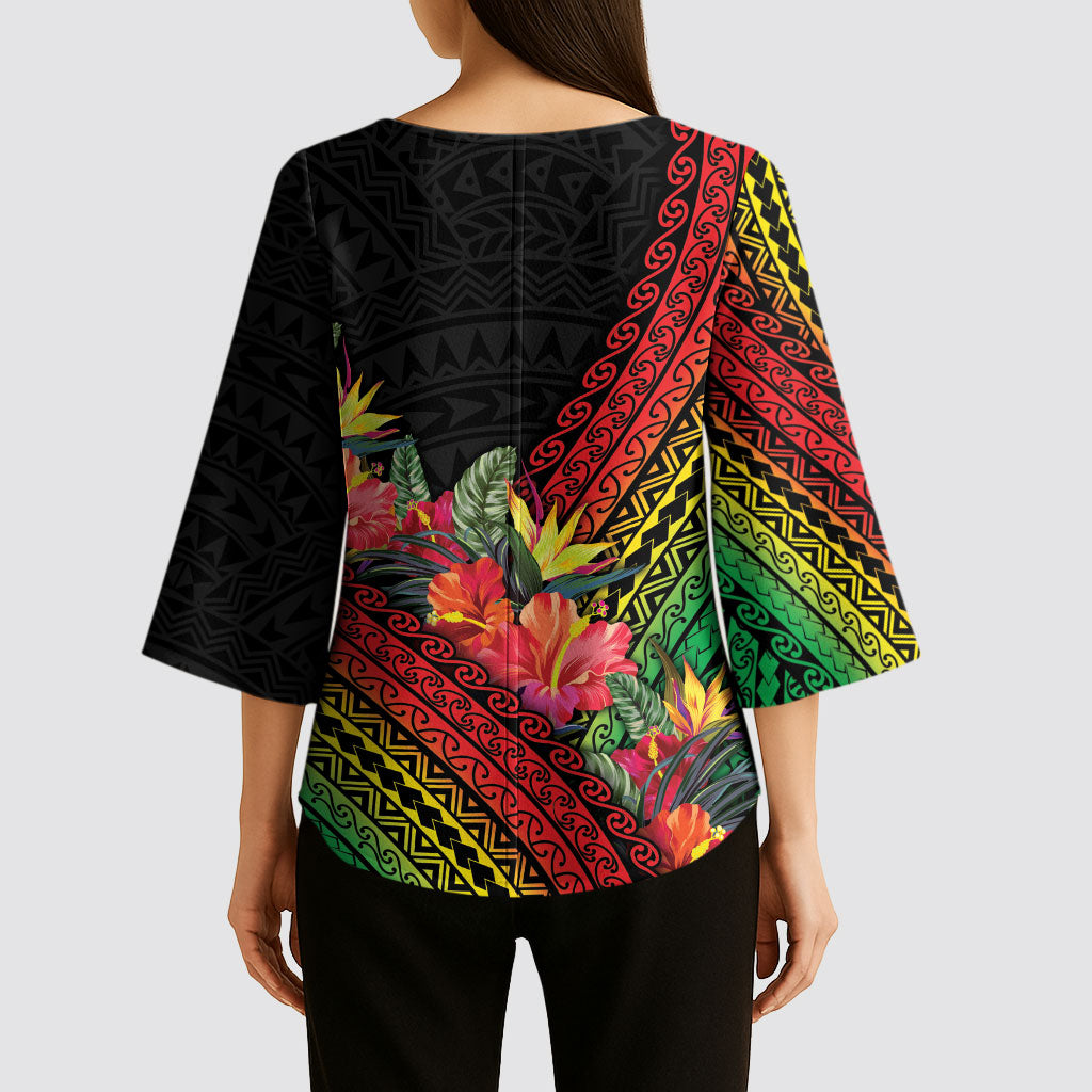 Retro Hawaiian Singer Kimono Sleeve Blouse Polynesian Style Tropical Flowers LT05 - Polynesian Pride