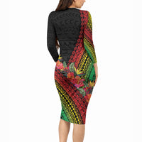 Retro Hawaiian Singer Long Sleeve Bodycon Dress Polynesian Style Tropical Flowers LT05 - Polynesian Pride