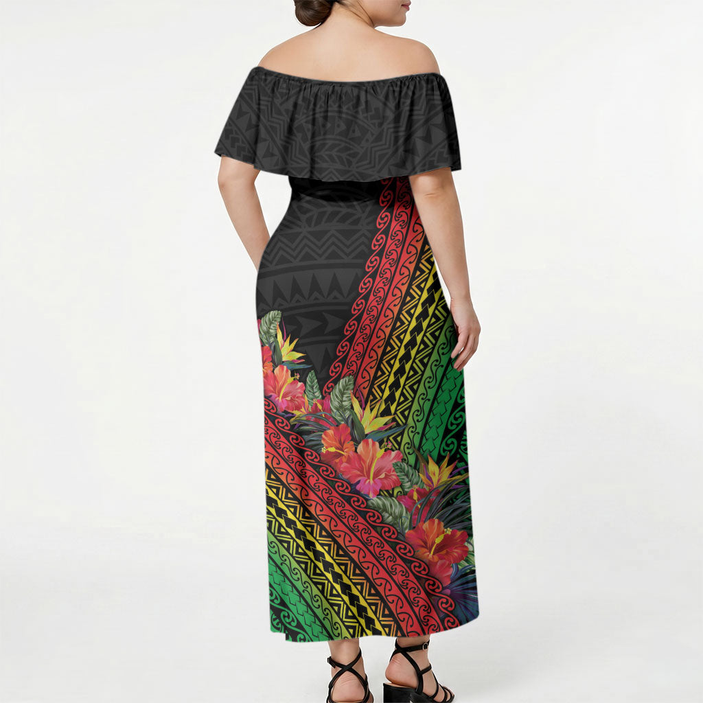 Retro Hawaiian Singer Off Shoulder Maxi Dress Polynesian Style Tropical Flowers LT05 - Polynesian Pride
