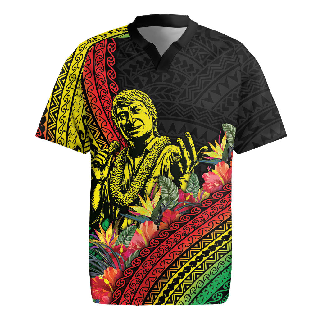 Retro Hawaiian Singer Rugby Jersey Polynesian Style Tropical Flowers LT05 Black - Polynesian Pride