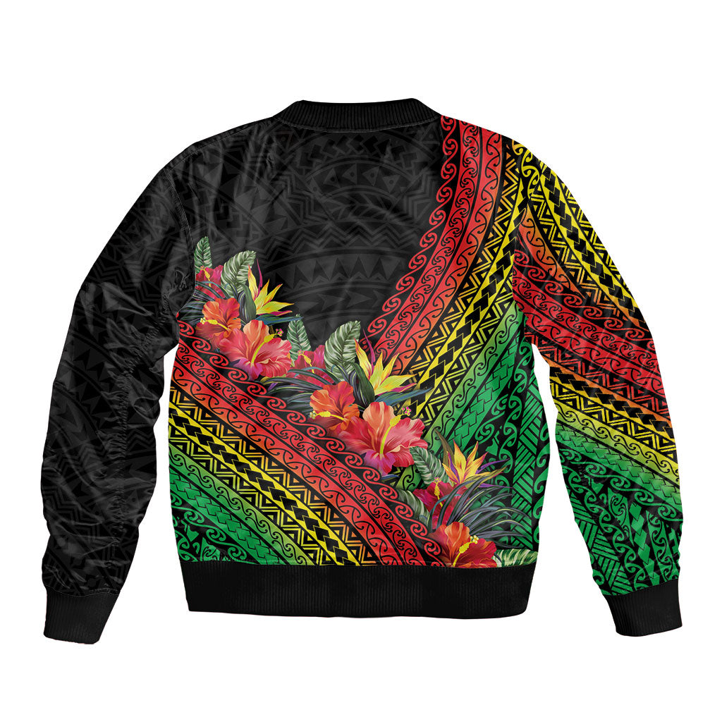 Retro Hawaiian Singer Sleeve Zip Bomber Jacket Polynesian Style Tropical Flowers LT05 - Polynesian Pride