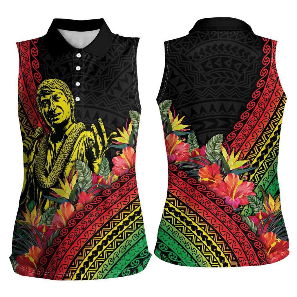 Retro Hawaiian Singer Women Sleeveless Polo Shirt Polynesian Style Tropical Flowers LT05 - Polynesian Pride