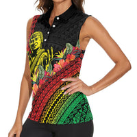 Retro Hawaiian Singer Women Sleeveless Polo Shirt Polynesian Style Tropical Flowers LT05 - Polynesian Pride