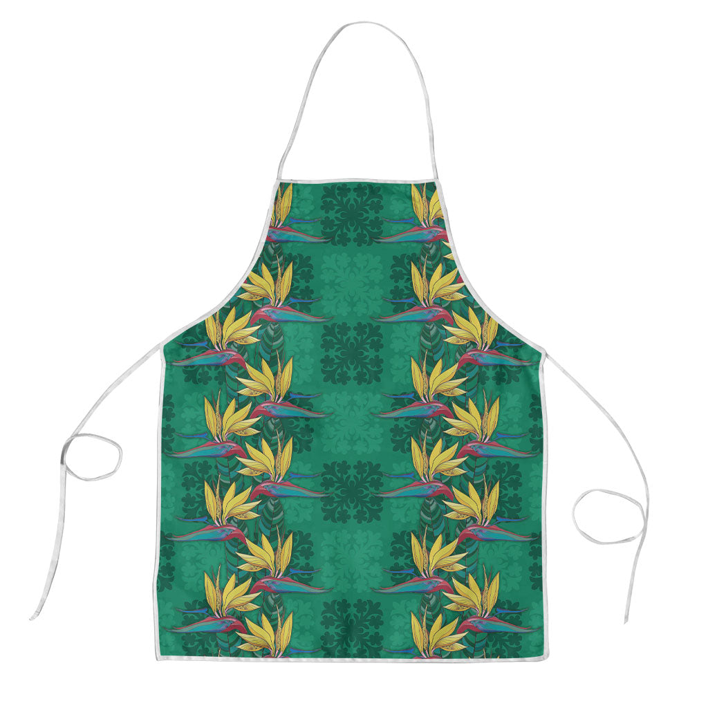 Hawaii Waikiki King Apron Green Quilt With Pua Manu LT05 Green - Polynesian Pride