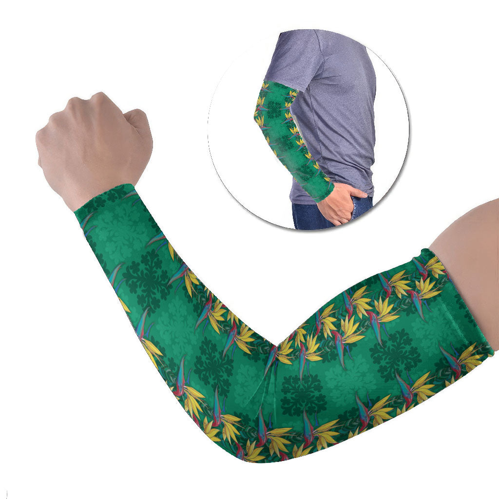 Hawaii Waikiki King Arm Sleeves Green Quilt With Pua Manu LT05 Set of 2 Green - Polynesian Pride