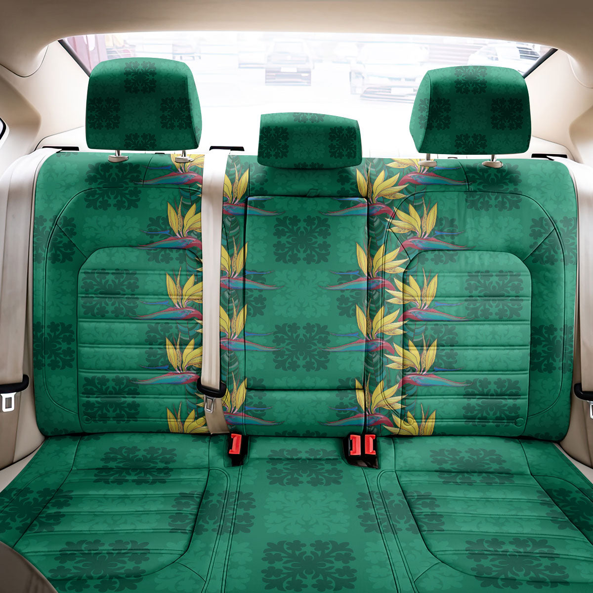 Hawaii Waikiki King Back Car Seat Cover Green Quilt With Pua Manu LT05 - Polynesian Pride