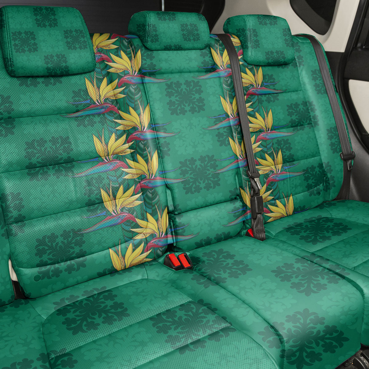 Hawaii Waikiki King Back Car Seat Cover Green Quilt With Pua Manu LT05 - Polynesian Pride