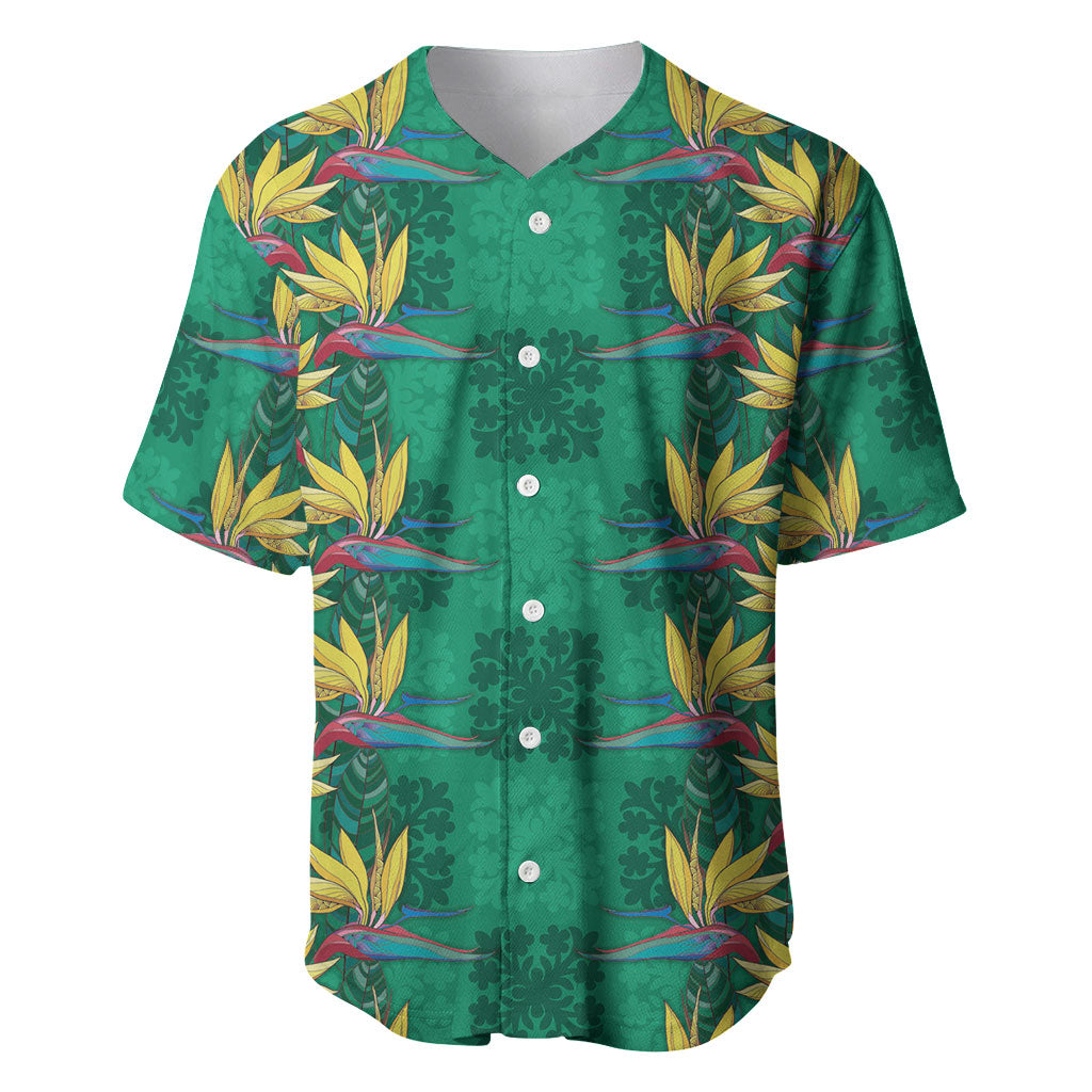 Hawaii Waikiki King Baseball Jersey Green Quilt With Pua Manu LT05 Green - Polynesian Pride