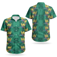 Hawaii Waikiki King Couples Matching Off Shoulder Maxi Dress and Hawaiian Shirt Green Quilt With Pua Manu LT05 - Polynesian Pride