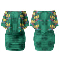 Hawaii Waikiki King Couples Matching Off Shoulder Short Dress and Long Sleeve Button Shirt Green Quilt With Pua Manu LT05 - Polynesian Pride