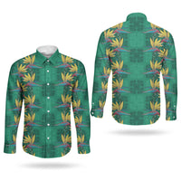 Hawaii Waikiki King Couples Matching Tank Maxi Dress and Long Sleeve Button Shirt Green Quilt With Pua Manu LT05 - Polynesian Pride