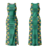 Hawaii Waikiki King Couples Matching Tank Maxi Dress and Long Sleeve Button Shirt Green Quilt With Pua Manu LT05 - Polynesian Pride