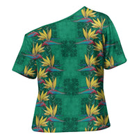 Hawaii Waikiki King Cross Shoulder Shirt Green Quilt With Pua Manu LT05 - Polynesian Pride