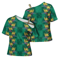 Hawaii Waikiki King Cross Shoulder Shirt Green Quilt With Pua Manu LT05 - Polynesian Pride