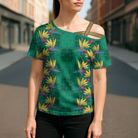 Hawaii Waikiki King Cross Shoulder Shirt Green Quilt With Pua Manu LT05 - Polynesian Pride
