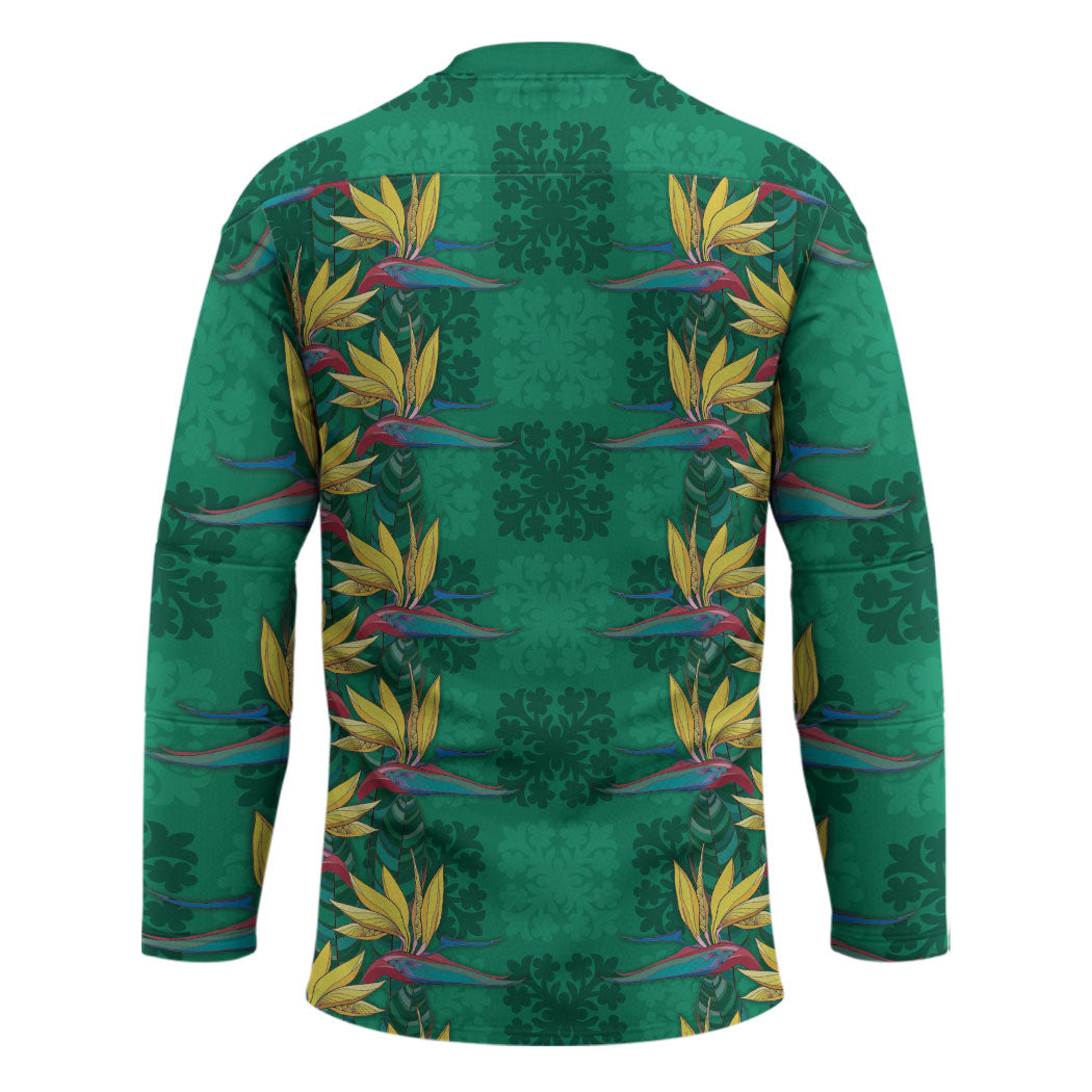 Hawaii Waikiki King Hockey Jersey Green Quilt With Pua Manu LT05 - Polynesian Pride