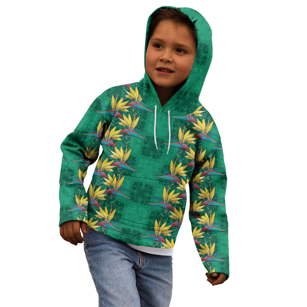 Hawaii Waikiki King Kid Hoodie Green Quilt With Pua Manu LT05 - Polynesian Pride