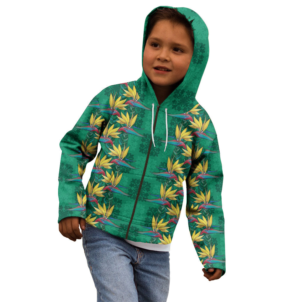 Hawaii Waikiki King Kid Hoodie Green Quilt With Pua Manu LT05 - Polynesian Pride