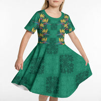 Hawaii Waikiki King Kid Short Sleeve Dress Green Quilt With Pua Manu LT05 - Polynesian Pride