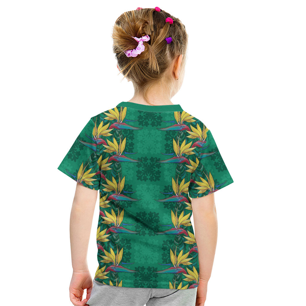 Hawaii Waikiki King Kid T Shirt Green Quilt With Pua Manu LT05 - Polynesian Pride