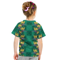 Hawaii Waikiki King Kid T Shirt Green Quilt With Pua Manu LT05 - Polynesian Pride
