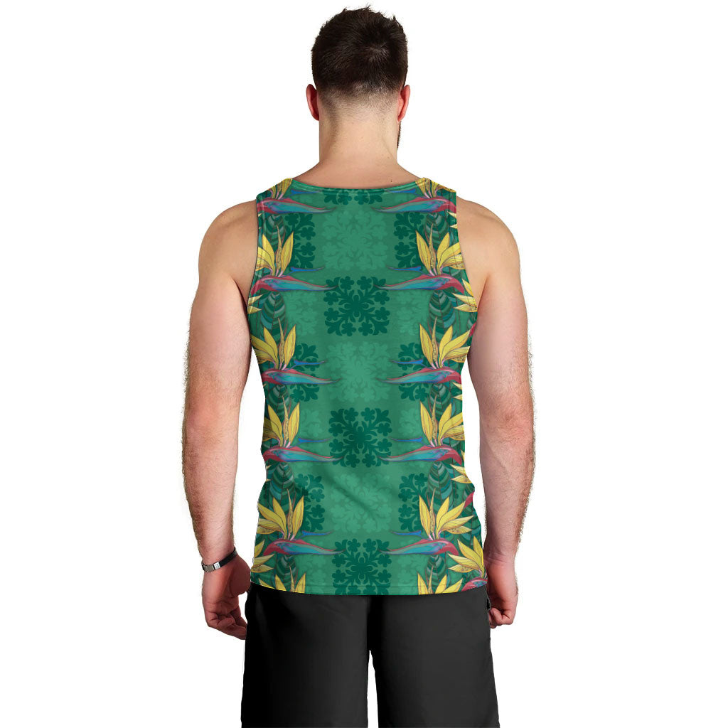 Hawaii Waikiki King Men Tank Top Green Quilt With Pua Manu LT05 - Polynesian Pride