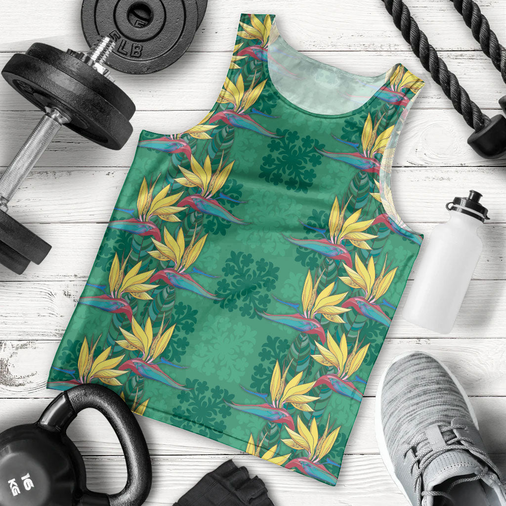 Hawaii Waikiki King Men Tank Top Green Quilt With Pua Manu LT05 - Polynesian Pride