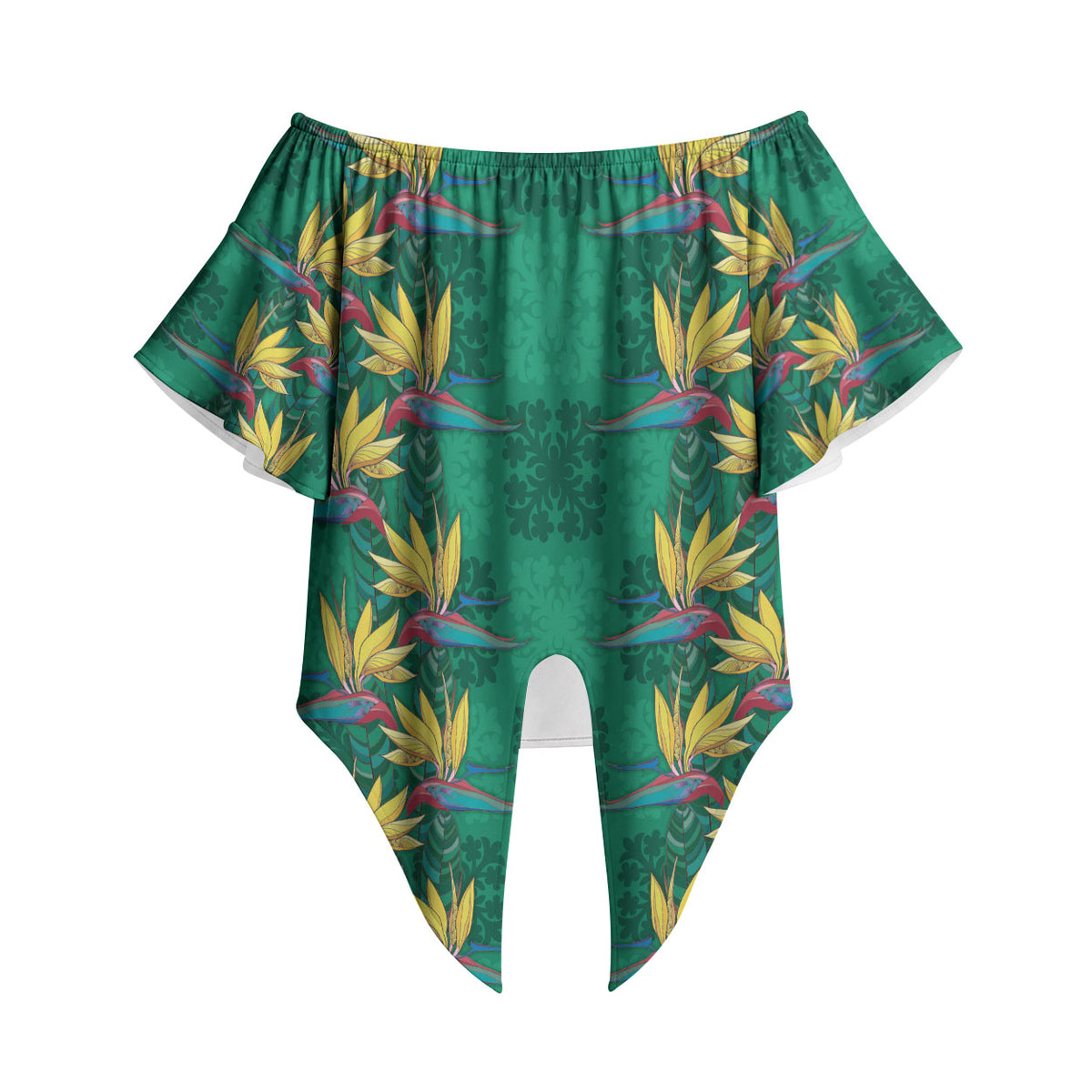 Hawaii Waikiki King Off Shoulder Wrap Waist Top Green Quilt With Pua Manu LT05 - Polynesian Pride