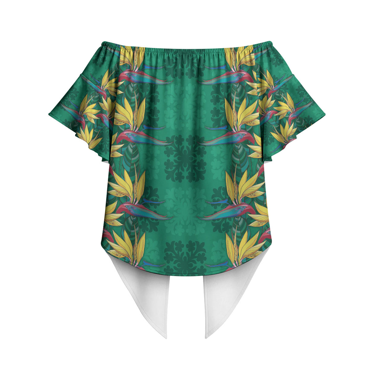 Hawaii Waikiki King Off Shoulder Wrap Waist Top Green Quilt With Pua Manu LT05 - Polynesian Pride