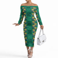 Hawaii Waikiki King Off The Shoulder Long Sleeve Dress Green Quilt With Pua Manu LT05 Women Green - Polynesian Pride