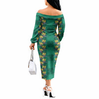 Hawaii Waikiki King Off The Shoulder Long Sleeve Dress Green Quilt With Pua Manu LT05 - Polynesian Pride
