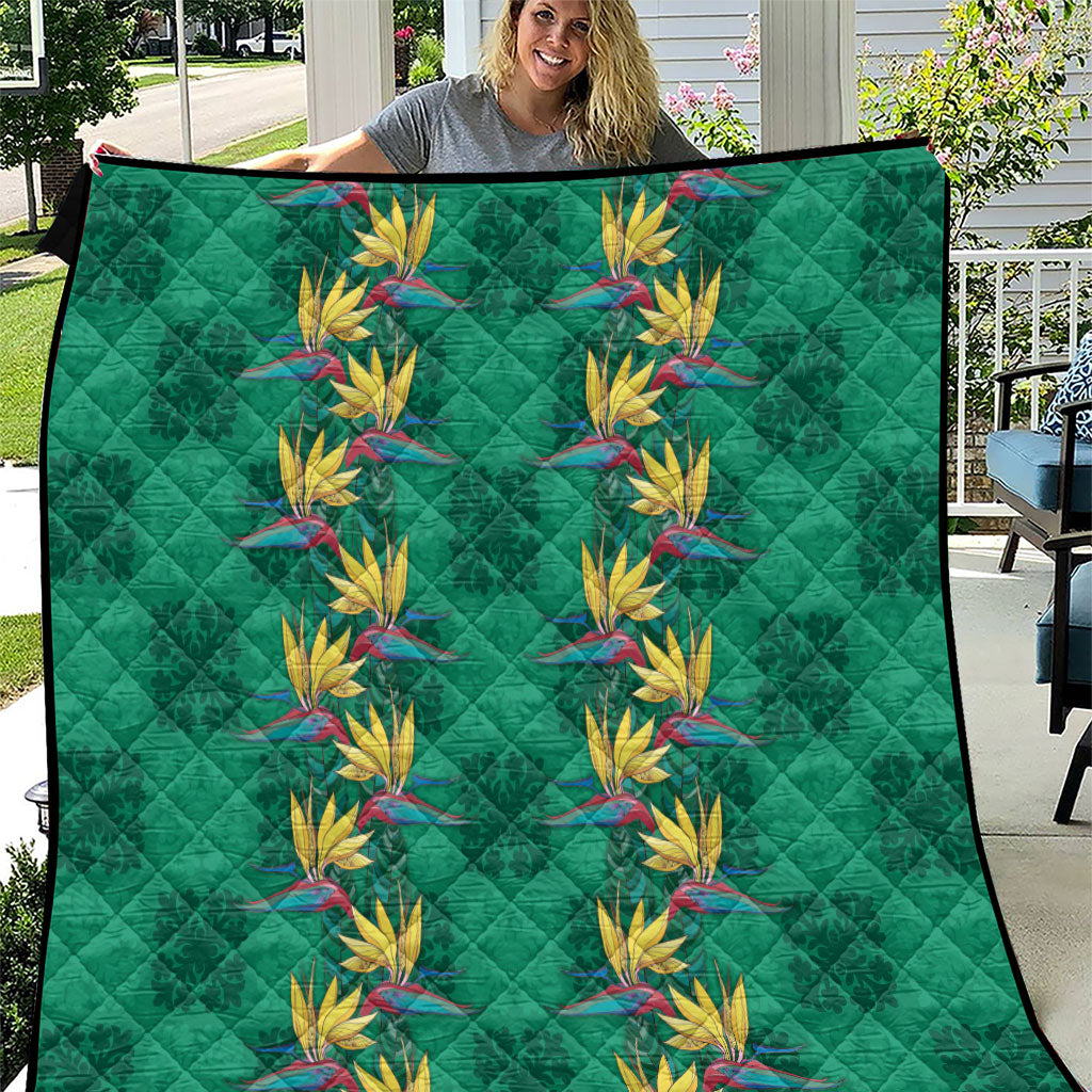 Hawaii Waikiki King Quilt Green Quilt With Pua Manu LT05 Green - Polynesian Pride
