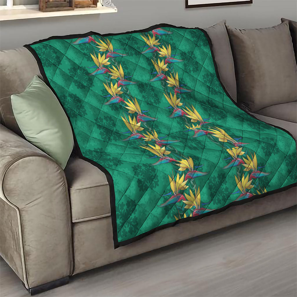 Hawaii Waikiki King Quilt Green Quilt With Pua Manu LT05 - Polynesian Pride