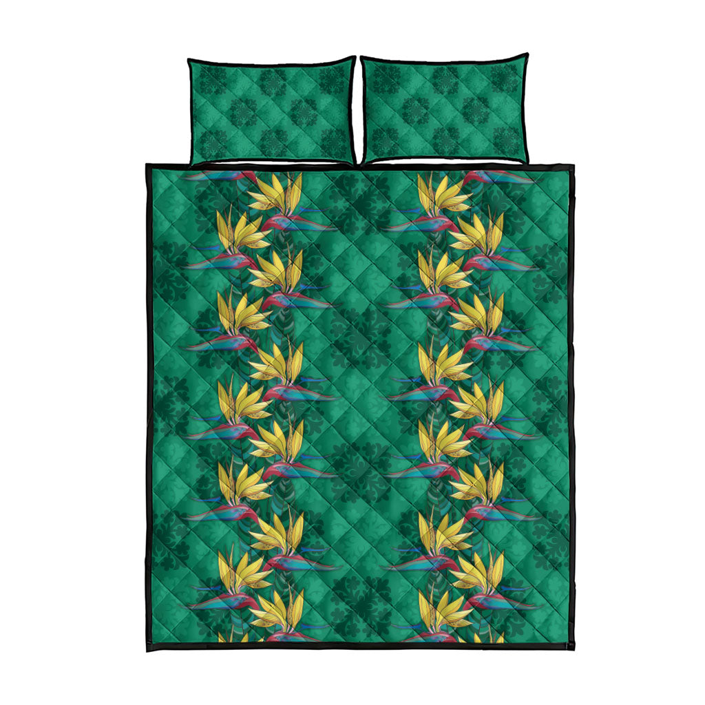 Hawaii Waikiki King Quilt Bed Set Green Quilt With Pua Manu LT05 - Polynesian Pride