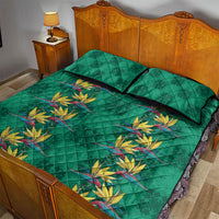 Hawaii Waikiki King Quilt Bed Set Green Quilt With Pua Manu LT05 - Polynesian Pride