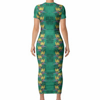 Hawaii Waikiki King Short Sleeve Bodycon Dress Green Quilt With Pua Manu LT05 - Polynesian Pride