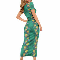 Hawaii Waikiki King Short Sleeve Bodycon Dress Green Quilt With Pua Manu LT05 - Polynesian Pride