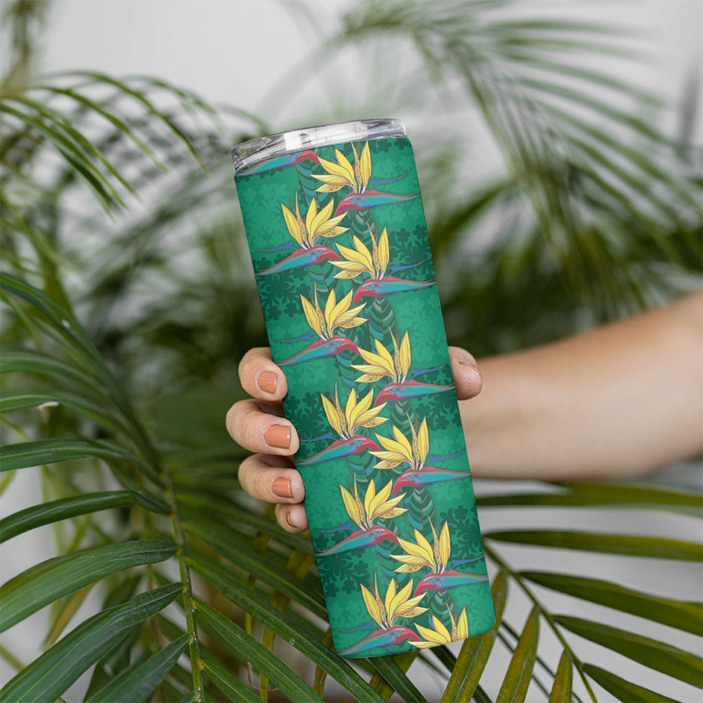 Hawaii Waikiki King Skinny Tumbler Green Quilt With Pua Manu LT05 - Polynesian Pride