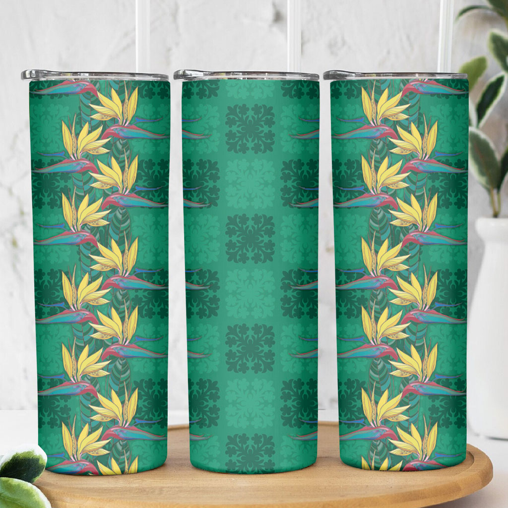 Hawaii Waikiki King Skinny Tumbler Green Quilt With Pua Manu LT05 - Polynesian Pride