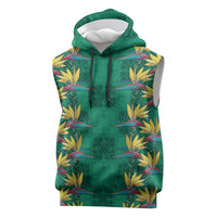 Hawaii Waikiki King Sleeveless Hoodie Green Quilt With Pua Manu LT05 Green - Polynesian Pride
