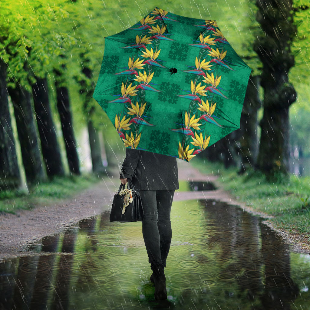 Hawaii Waikiki King Umbrella Green Quilt With Pua Manu LT05 - Polynesian Pride