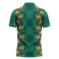 Hawaii Waikiki King Zipper Polo Shirt Green Quilt With Pua Manu LT05 - Polynesian Pride
