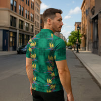 Hawaii Waikiki King Zipper Polo Shirt Green Quilt With Pua Manu LT05 - Polynesian Pride