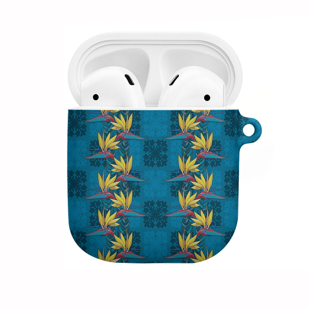Hawaii Waikiki King AirPods Case Blue Quilt With Pua Manu LT05 Blue - Polynesian Pride