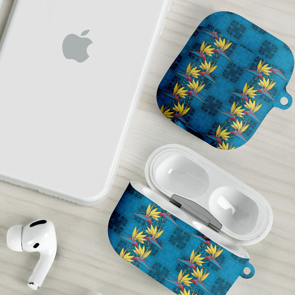 Hawaii Waikiki King AirPods Case Blue Quilt With Pua Manu LT05 - Polynesian Pride