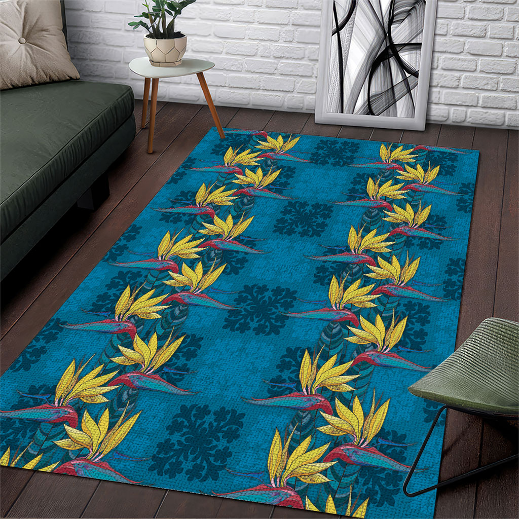 Hawaii Waikiki King Area Rug Blue Quilt With Pua Manu LT05 Blue - Polynesian Pride