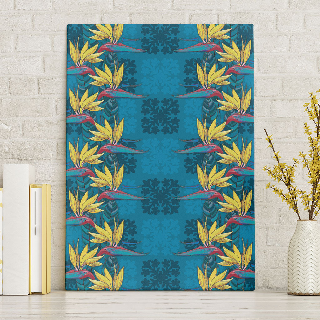 Hawaii Waikiki King Canvas Wall Art Blue Quilt With Pua Manu LT05 Without Frame Blue - Polynesian Pride