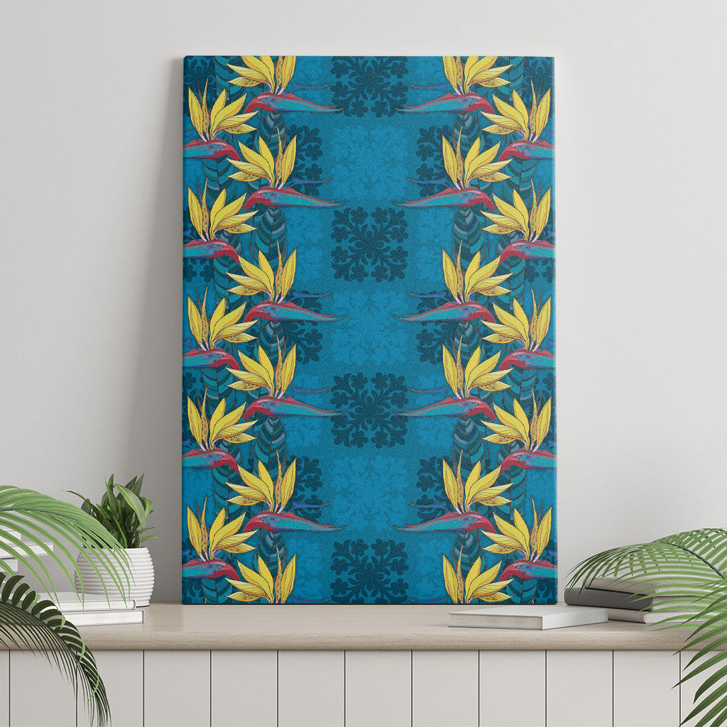 Hawaii Waikiki King Canvas Wall Art Blue Quilt With Pua Manu LT05 - Polynesian Pride