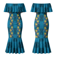 Hawaii Waikiki King Couples Matching Mermaid Dress and Hawaiian Shirt Blue Quilt With Pua Manu LT05 - Polynesian Pride