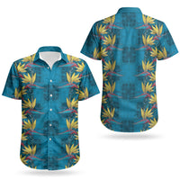 Hawaii Waikiki King Couples Matching Off Shoulder Maxi Dress and Hawaiian Shirt Blue Quilt With Pua Manu LT05 - Polynesian Pride